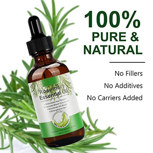 Rosemary Oil for Hair Growth, Natural Essential Oil with Aromatic Experience, Organic Pure Rosemary Essential Oil for Beard Growth, Eyelash Care, Nourishes the Scalp, Skin Care - 2.02 Fl Oz