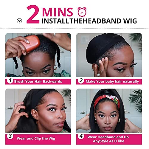 WENYAN Deep Wave Headband Wig Human Hair 26 Inch Wigs for Black Women Glueless None Lace Front Curly Wave Wig Brazilian Virgin Hair Wear and Go Wigs Machine Made 150% Densitys Natural Color