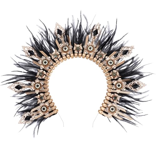 Fantasy Halo Crown Hedpiece - Handmade Zip Tie Greek Goddess Feather Crown Renfaire Spiked Headband for Halloween