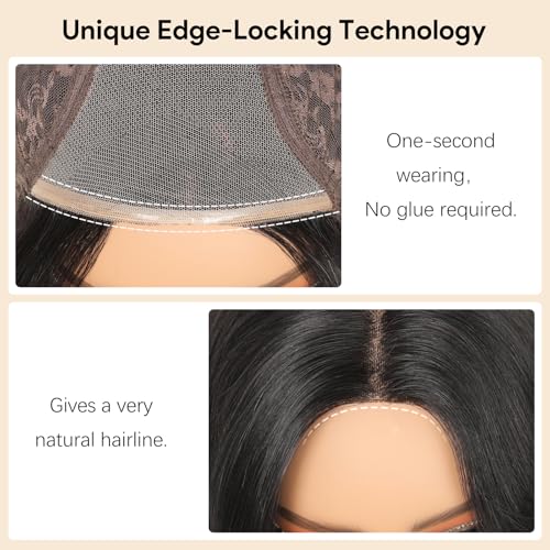 Ruiyu Layered Curtain Bangs Wig Human Hair Face Framing 6x4 HD Lace Clourse Front Wigs Straight Pre Cut Straight Wear and Go Glueless for Black Women 100% Brazilian Human Hair Wig with Bangs 20 Inch