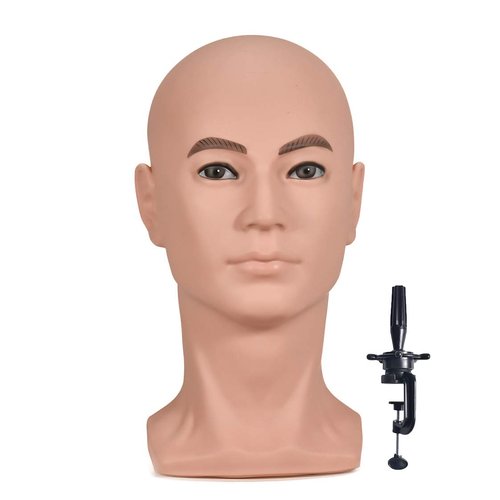BLTYXT PVC Male Mannequin Head Professional Training Head Bald Manikin Head with Shoulder for Display Headphone Game Console Hats Wigs Jewellery Glasses Facemask Caps Model Head