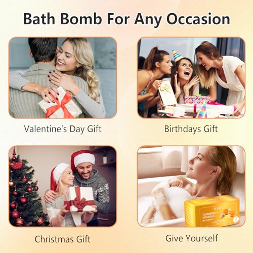 Bath Bombs Salt Balls,Turmeric Lemon Vitamin C Lemon Extract Essential Oils,Moisturizing Dry Skin,Fizzy Spa,Relaxation,Bubble Bath Bomb Gifts for Men Women