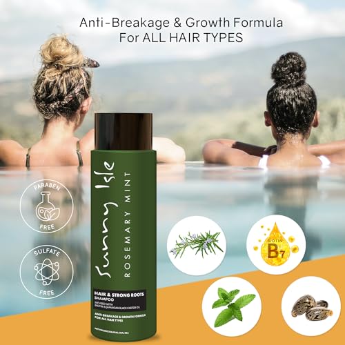 Sunny Isle Rosemary Mint Hair & Strong Roots Shampoo 12oz | Anti-Breakage & Growth Formula | Infused with Biotin & Jamaican Black Castor Oil | All Hair Types