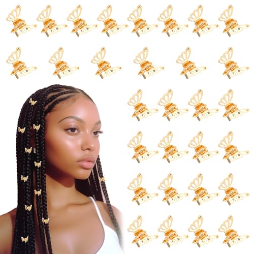 Ouligay 30 Pcs Gold Butterfly Hair Clips for Women,Hair Rings for Braids Accessories,Hollow Butterfly Metal Claw Clips Strong Hold,3D Gold Jewelry for Women Fashion Styling