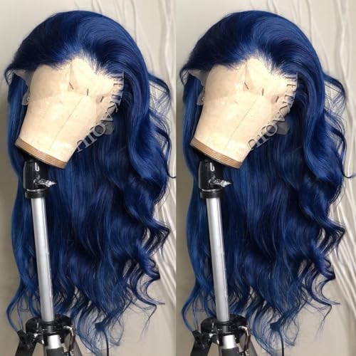 24 Inch Dark Blue Wig Blue Lace Front Wig Pre Plucked Long Body Wave 13x4 HD Lace Wig Glueless Navy Blue Colored Synthetic Lace Front Wigs For Fashion Women