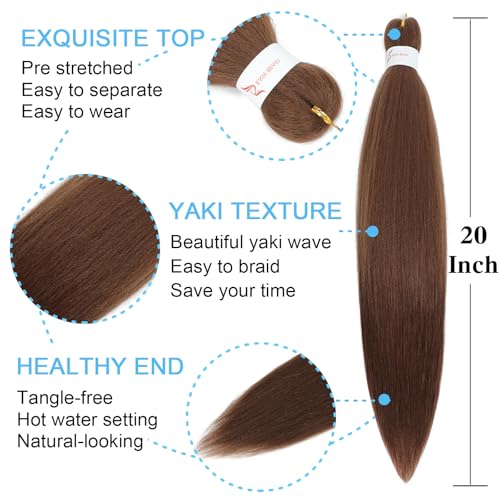 Braiding Hair Pre Stretched 20 Inch 8 Pack Long Professional Pre Stretched Hair For Braiding Soft Yaki Texture Hot Water Setting Synthetic Crochet Braids For Women Girls (20Inch,30#)