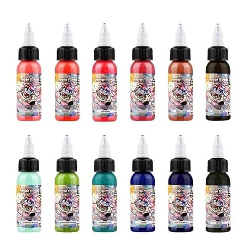XTREME Ink Meow Meow Signature Tattoo Ink Set ? 12 Professional Colors for Illustrative, Anime & Contemporary Styles ? Vibrant Warm & Cool Tones ? Smooth Saturation (Set of 12, 1 oz)