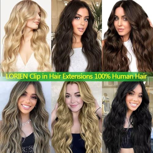 LORIEN Clip in Hair Extensions Real Human Hair, 24 Inch 120g, 2/6 Dark Brown to Chestnut Brown, Clip in 100% Brazilian Remy Human Hair Extensions 8pcs Per Set with 18 Clips Double Weft
