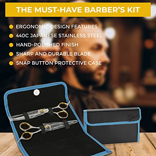 SHARF Gold Touch Barber Kit 6.5 Inch Straight Shears and 6.5 Inch, 30-Tooth Thinning Shears 440C Japanese Stainless Steel Professional Barber Scissors for Men and Women