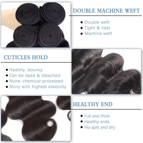 12A Human Hair Bundles 20 22 24 26 Inch Body Wave Bundles Human Hair 100% Unprocessed Brazilian Virgin Weave 4 Bundle for Women Natural Black Real Body Wavy Human Hair Extensions
