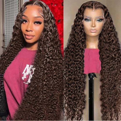 Chocolate Brown Lace Front Wig 13x6 Deep Wave Lace Front Wigs Human Hair Pre Plucked Brown Wig Human Hair 210 Density Frontal Wigs Human Hair Glueless Wig For Women