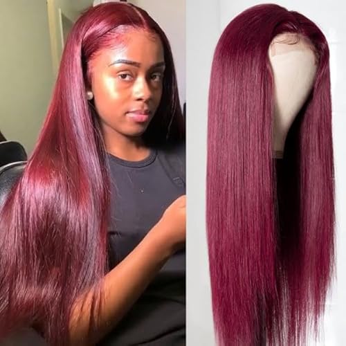 SUPERNOVA 99J Burgundy Lace Front Wigs Human Hair 4x4 HD Straight Wigs with Baby Hair 180% Density Red Wine Colored Wigs for Women 22 Inch