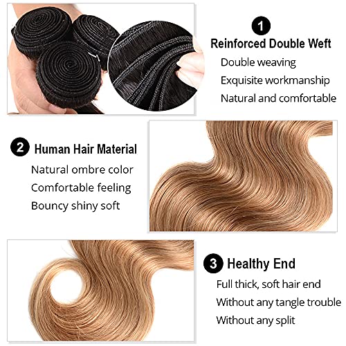 1b27 Human Hair Bundles Ombre Blonde Body Wave Bundle Niegmeag Virgin Remy Hair 3 Bundles 26 28 30 Inch Double Weft 2 Tone Black and Honey Blonde Bundles Hair Weave