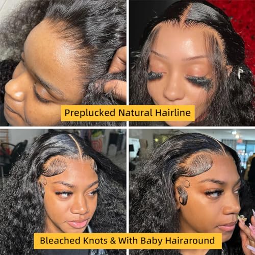 WINOW Deep Wave Lace Front Wigs Human Hair Pre Plucked 180% Density HD Transparent 13x4 Lace Frontal Wigs For Women Human Hair Lace Front Wigs Deep Curly Lace Front Wig (34 INCH)