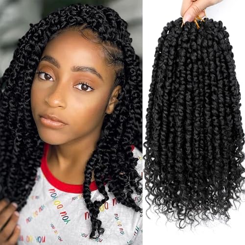 9 Packs Passion Twist Crochet Hair 14 Inch Pre Looped Crochet Passion Twist Hair Pre-twisted Passion Twist Hair Bohemian Short Passion Twist Crochet Braids Hair for Women Girls and Kids (14Inch,1B)