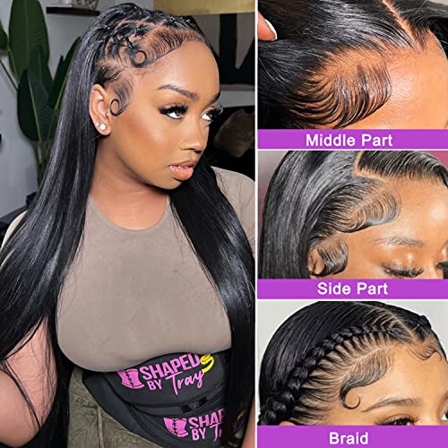 NVL Hair Straight Human Hair Wig, 13x4 Lace Front Wig for Women, Pre-Plucked with Baby Hair, Glueless, 200% Density, Natural Color, 30 Inch
