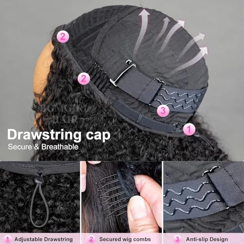 BGM GIRL Half Wig Human Hair Water Wave 3 in 1 Wigs Beginner Friendly Flip Over Drawstring Glueless Wig Ready to Go Seamless Clip in Wigs Natural Black Color 20 Inch