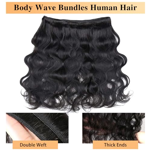 Body Wave Bundles Human Hair 22 24 26 Inch 12A Human Hair Bundles 100% Unprocessed Brazilian Virgin Hair Quick Weave 3 Bundles Deals Human Hair Extensions Natural Black