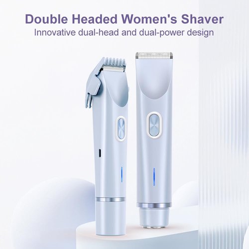 Women's Electric Shaver Bikini Trimmer for Women Razors 2-in-1 Dual Head Design IPX7 Waterproof Wet & Dry Use Body Groomer Hair Trimmer Remover for Facial Underarm Arm Face Leg Bikini (Blue)