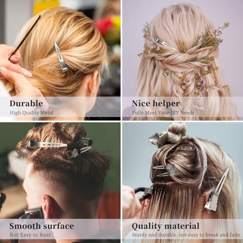 100pcs 1.77inches rust-proof metal alligator clip with a Clear Plastic Box, Styling, Hair Styling, Curling Clip, Hair Coloring, DIY Aaccessories, Items Fixed, Silver.