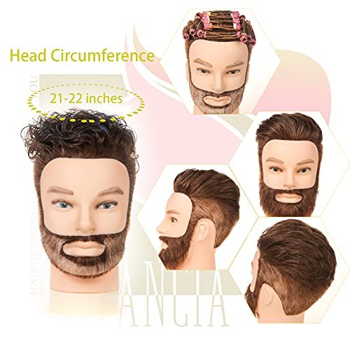 Stancia Mannequin Head, Male Mannequin Head Especially for Barber, Training Head with 14¡± 100% Human Hair, Manikin Head for Hair Styling and Practice (with Beard)