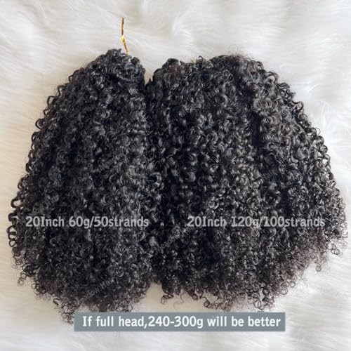 Knotless Pre Separated Human Hair Crochet Extensions for Braids Afro Kinky Curly Brazilian Virgin Feather Hair Bundles Boho Twist Braiding Hair for Black Women 18inch 120g