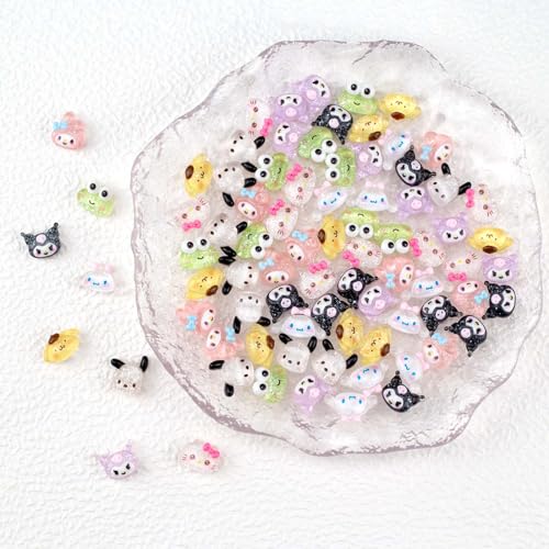 80Pcs Kawaii Nail Charms Set, 3D Cartoon Colorful Nails Accessories for DIY Nail Art, Y2k Resin Rhinestones Nail Decorations (80P)