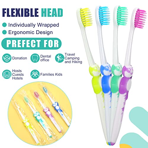 Bokon 100 Pcs Toothbrush for Kids Individually Wrapped Children Soft Disposable Manual Toothbrush Bulk Panda Travel with Bristle Rubber Handle for School Daycare Oral Hygiene