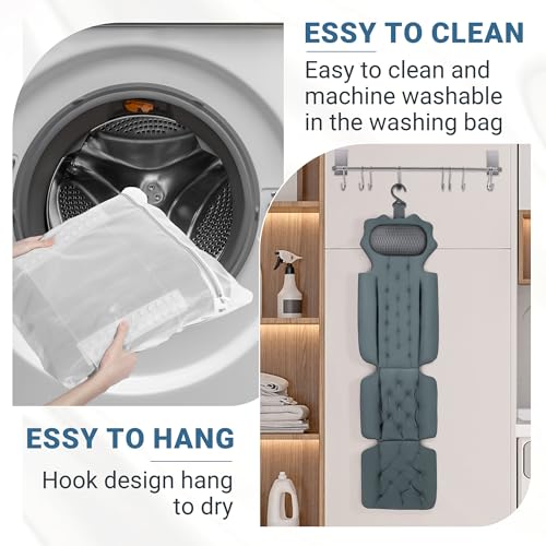 Full Body Bathtub Pillow Thick Bath Pillows for Tub 4D Bathtub Cushion with Powerful Suction Cups for All Bathtub Bath Accessories 51" x 16" (Grey)