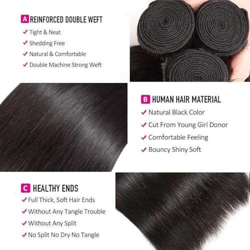 Bundles Human Hair 20 22 24 Inch Straight Wave Natural Human Hair Bundles Total 300g 11A Unprocessed Brazilian Soft Quick Weave Soft Sewn In Hair for Black Women