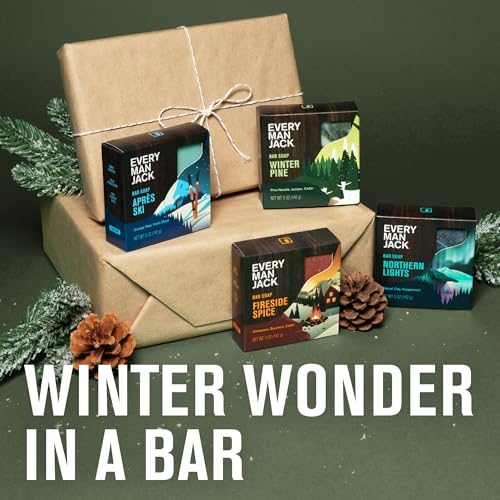 Every Man Jack Cold Processed Mens Bar Soap Variety Gift Set - Invigorating Winter Scents - Deeply Cleans, Hydrates with Naturally Derived Ingredients - 5 ounce (pack of 4)
