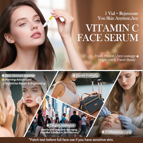 Vitamin C Face Serum with Glutathione, 4D Hyaluronic Acid & Aloe Vera ? Lightweight Brightening & Hydrating Ampoule for Daily Skincare, Dark Spots, Sensitive Skin Friendly - (1.0 ml)*30 Vials