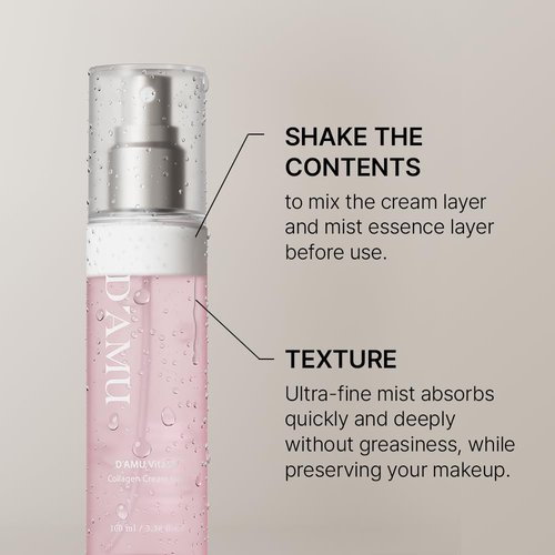 D'AMU Collagen Cream Face Mist – Hydrating & Radiance-Boosting Facial Spray with Vita 5X Multi-Vitamin Complex for Elasticity Care & Radiant Glow – Korean Skincare Gift for Women – 3.38 fl.oz.