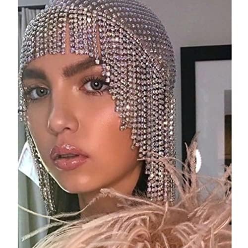 Stonefans Gatsby Rhinestone Cap Headpiece 1920s Silver Head Chain Flapper Hairpiece Cleopatra Hair Accessories for women Girl (Silvery)