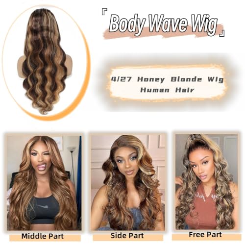 Sunelk Highlight Wig 200 Density 13x6 Lace Front Wigs Human Hair 24 Inch Ombre Body Wave Lace Front Wigs Human Hair Pre Plucked Honey Blonde Wig HD Lace Frontal Glueless Wig for Women