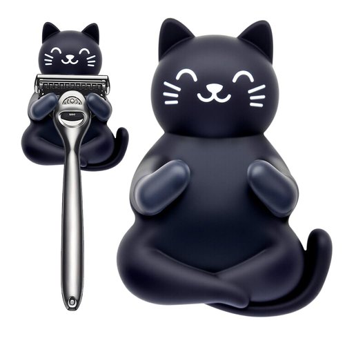 Pishovi Cat Holder Shaver Organizer, Black Cat Bathroom Decor Razor Holder Wall Mount, Valentine's Day Birthday Gifts for Women Boyfriend Girlfriend, Emotiona Gifts for Wife Husband Dad Mom Cat Lover