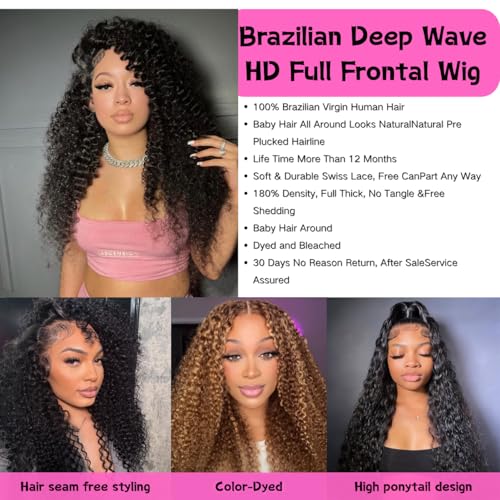 32 Inch Deep Wave Lace Front Wigs Human Hair 13x6 HD Lace Front Wigs Pre Plucked 200% Density Glueless Wigs with Baby Hair Deep Curly Wig for Women