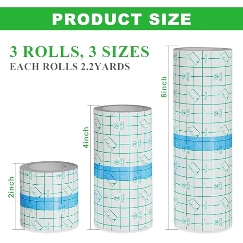 3 Rolls Tattoo Aftercare Bandage - Jconly Waterproof Tattoo Film Second Skin Tattoo Cover Up Patch Tape Healing Wrap Tattoo Supplies for Swimming, Shower, Wound Initial Healing(2 Inch, 4 Inch, 6 Inch)