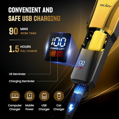 Hair Clippers for Men, Cordless Barber Hair Grooming Kit, Professional Hair Trimmer, Beard Trimmer,Rechargeable Home Haircut for Men Women Kids Children LED Display USB Rechargeable Gold&Silver