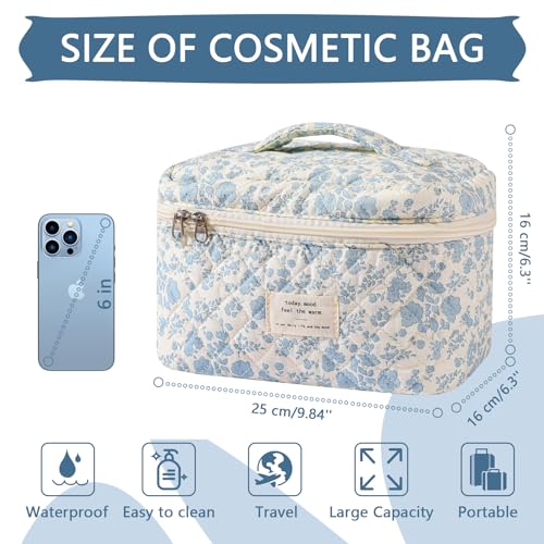 Large Makeup Bag, Cute Cosmetic Bag for Women Girls, Floral Coquette Aesthetic Toiletry Bag, Travel Make Up Organizer Bag (BDLH)