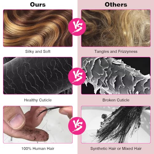 Aopusi Highlight Human Hair Bundles 4/27 Body Wave Bundles 100% Unprocessed Brazilian Virgin Hair Ombre Blonde Bundles Human Hair Body Wave Bundles Hair Weave for Black Women(18 20 22 24 Inch)