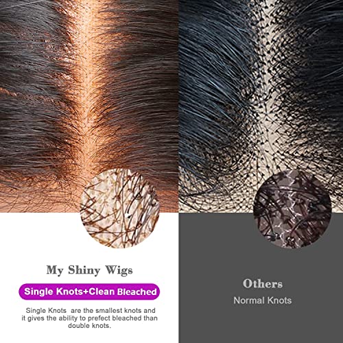 MY SHINY WIGS 13x4 Real HD Lace Frontal, Deep Wave Pre Bleached Knots Hd Frontal 13x4 Pre Plucked Clean Hairline Human Hair Invisible Swiss Lace Natural Black 14 Inch