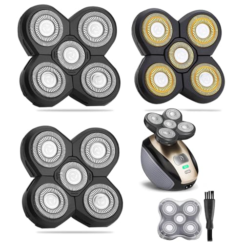 WAHFOX Universal 3 Pcs 5 Blades Shaver Heads for Head shaver and Other Brands Head Shaver, Black+gold