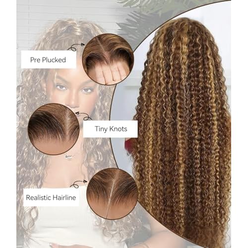 Glueless Wigs Human Hair Pre Plucked Pre Cut Highlight Ombre Deep Wave Lace Front Wigs 180 Density 5x5 HD Lace Closure Wigs For Black Women,Beginner Friendly 28 Inch