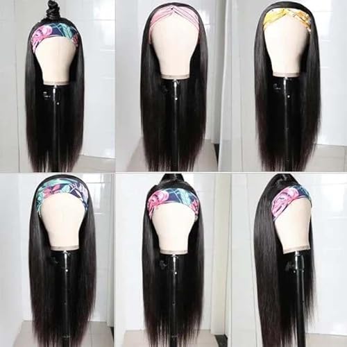 Headband Wig Human Hair Straight 18 inch None Lace Front Human Hair Wigs Machine Made Glueless Straight Headband Half Wigs for Black Women Natural Color