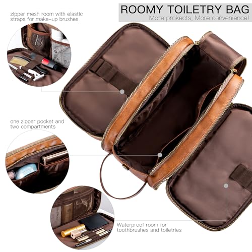 Elviros Toiletry Bag for Men, Large Travel Shaving Dopp Kit Water-resistant Bathroom Toiletries Organizer PU Leather Cosmetic Bags