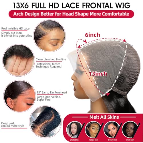 VIPbeauty 13x6 Body Wave Lace Front Wigs Human Hair Pre Plucked Bleached Knots with Baby Hair 180 Density Glueless Wigs for Women HD Transparent Full Lace Frontal Wigs with Natural Hairline 20 Inch