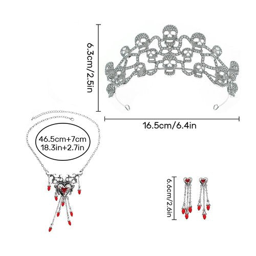 yuruyi Tiaras and Crowns for Women, Tiaras Earrings Necklaces Jewelry Set Headband Princess Queen Crown Tiara for Bride Prom Pageant Party Ceremony (Silver+Red)
