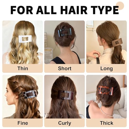 4 PCS Flat Hair Clips for Women, Lay Down Claw Clip Strong Hold Square Hair Accessories for Thick & Thin Hair, French Non-slip Hair Clips, Neutral Matte