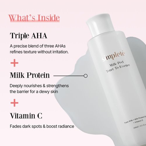 Simpleté Milkpeel Toner to Essence – Gentle Daily Exfoliating, Hydrating Toner for Smooth, Radiant Skin, Strengthens Moisture Barrier, Perfect for Sensitive Skin, Balanced, Healthy Glow, 200ml